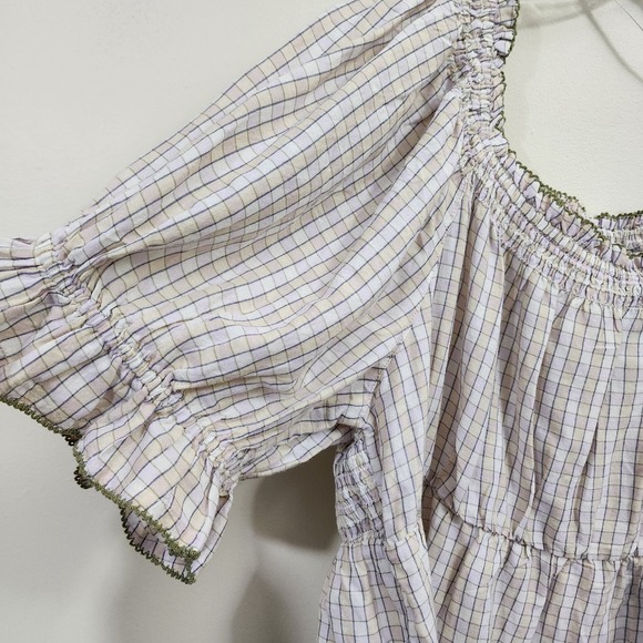 Old Navy NWT smocked plaid puff short sleeve baby doll top woman's size XL - Picture 7 of 9